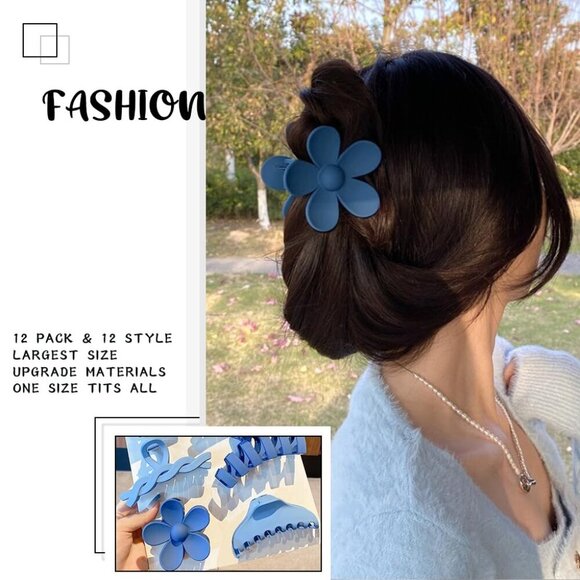 12 Pcs Claw Clips, Multi-Shapes Hair Clips for Women, Non-Slip Large Jaw Claw Cl - Picture 3 of 6